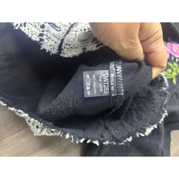 POL Boho Lace Patchwork Embroidered Jacket Black Button Front Medium - Picture 4 of 8